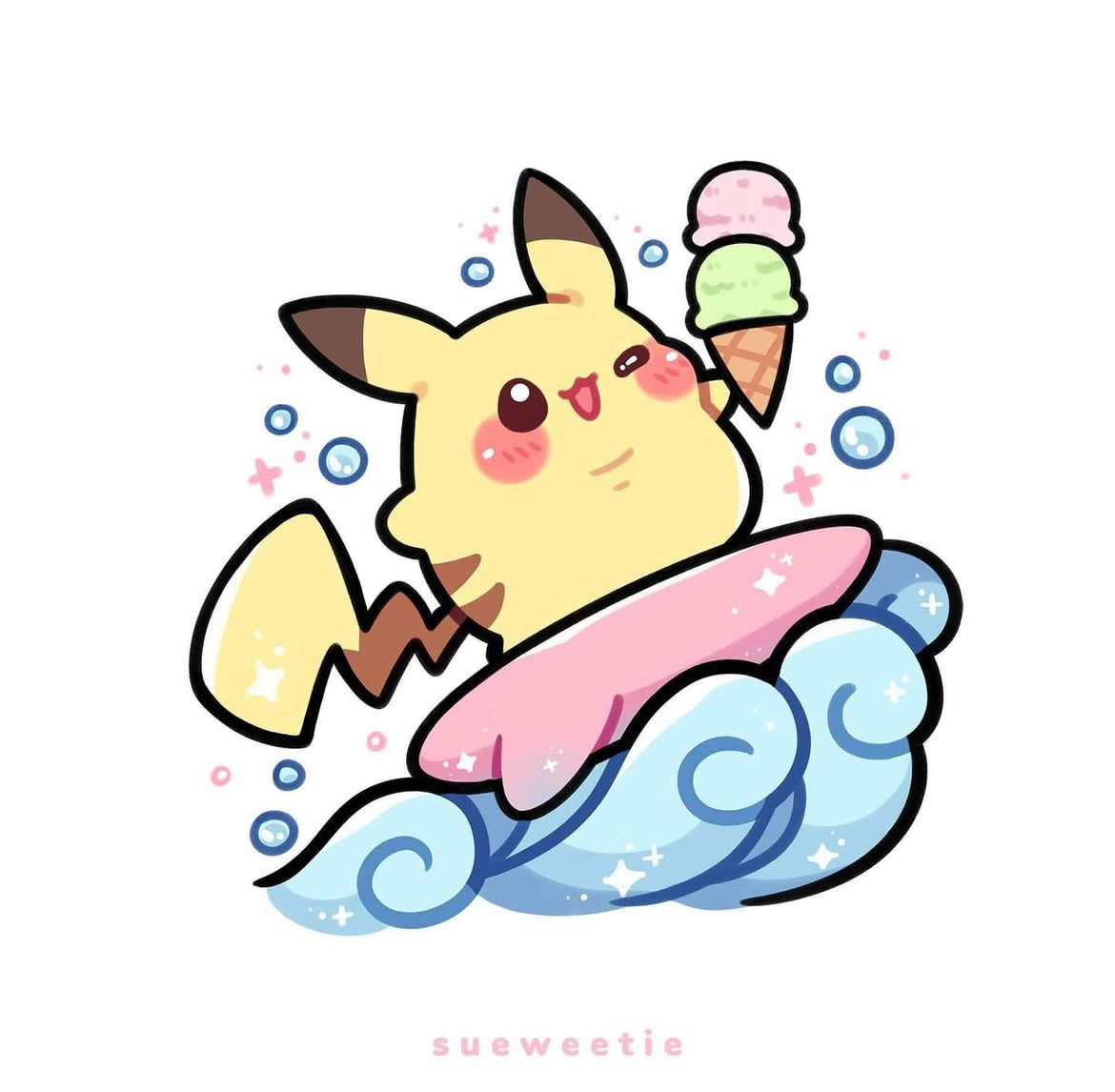 Surfing Pika Glitter Keychain