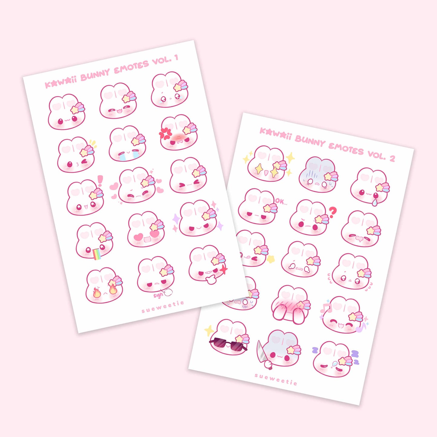 Kawaii Bunny Emotes Sticker Sheets
