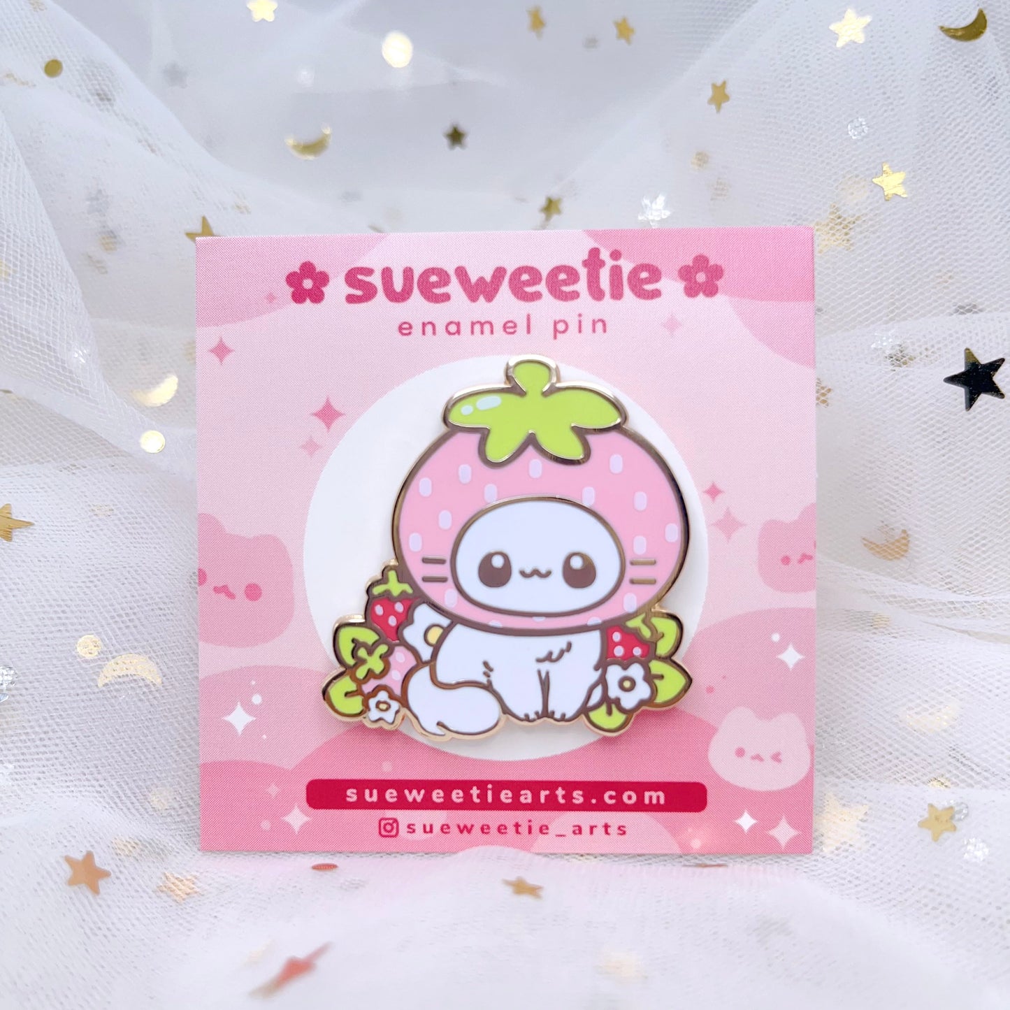 Strawberry Cat Enamel Pin
