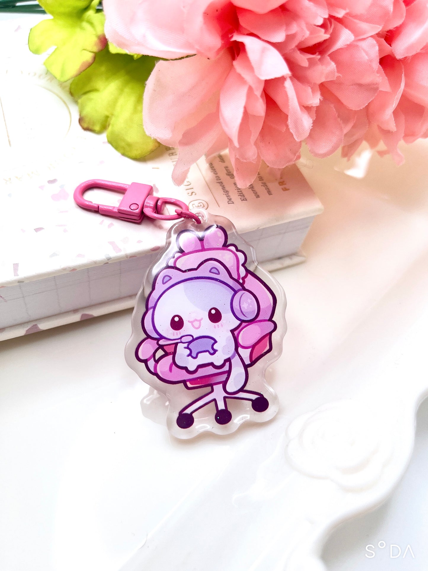 Gamer Cats Glitter Keychains