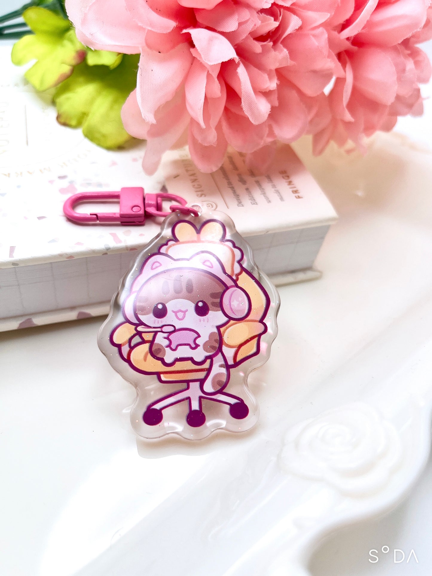 Gamer Cats Glitter Keychains
