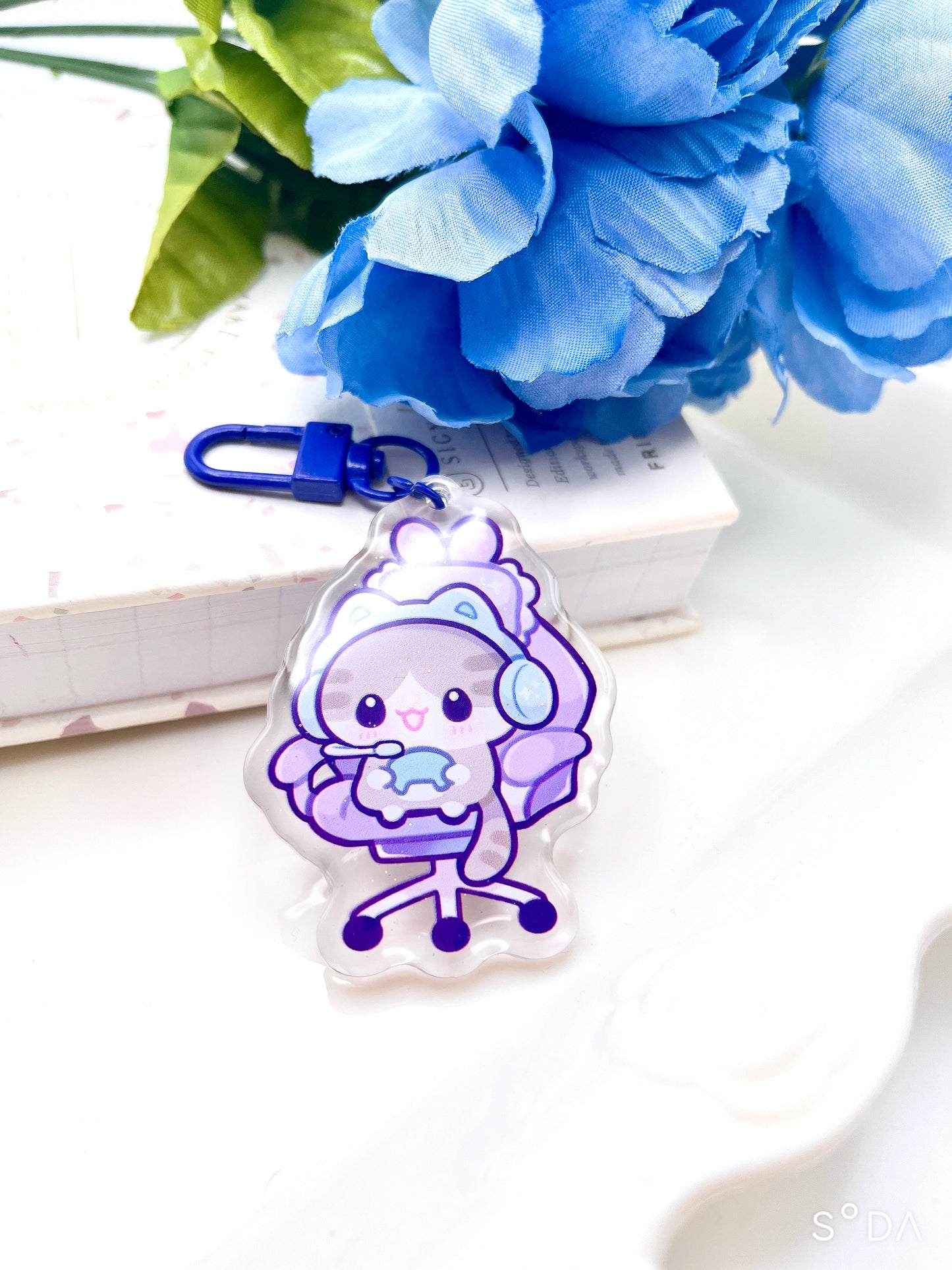 Gamer Cats Glitter Keychains