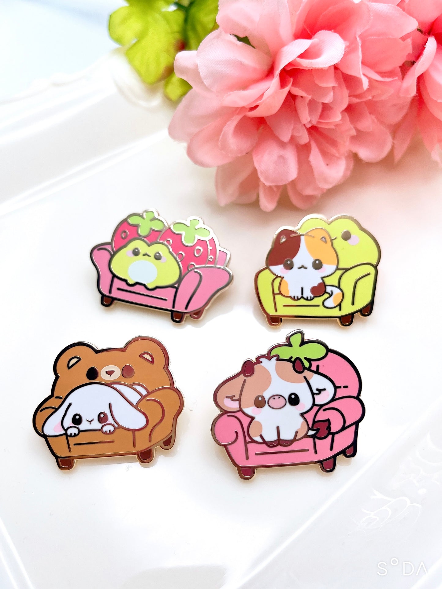Bunny in Bear Chair Enamel Pin