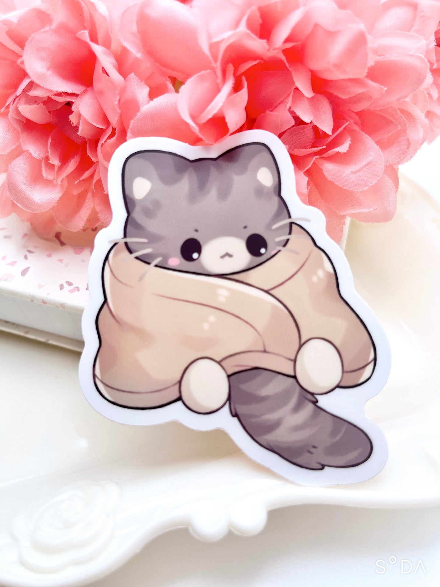 Cozy Snuggle Cat Vinyl Sticker