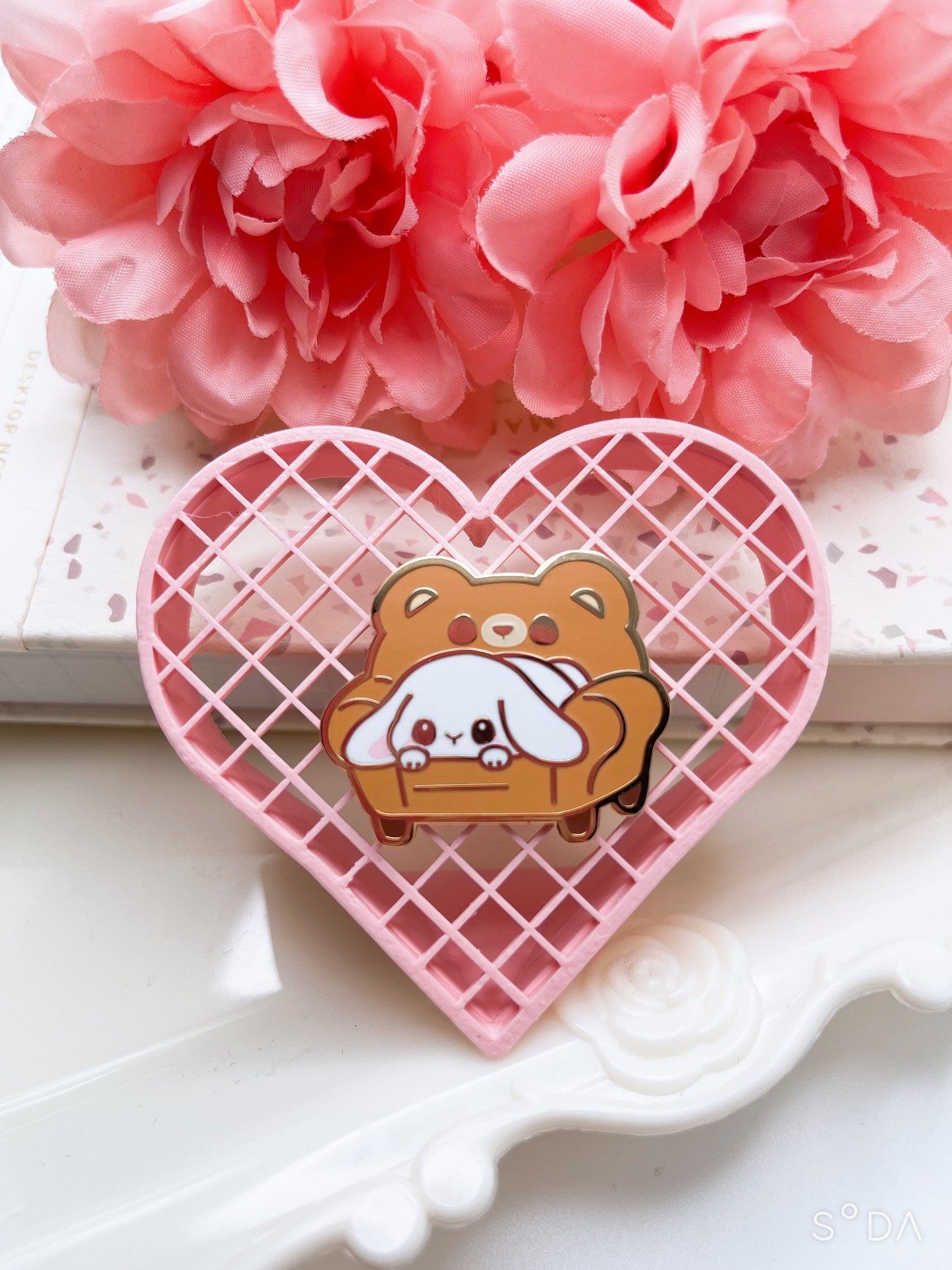 Bunny in Bear Chair Enamel Pin