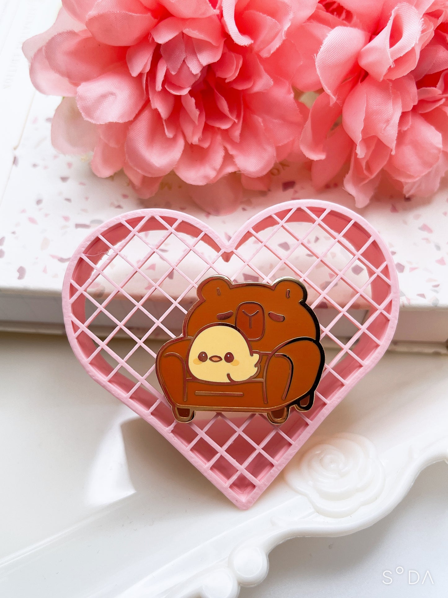 Chick in Capybara Chair Enamel Pin