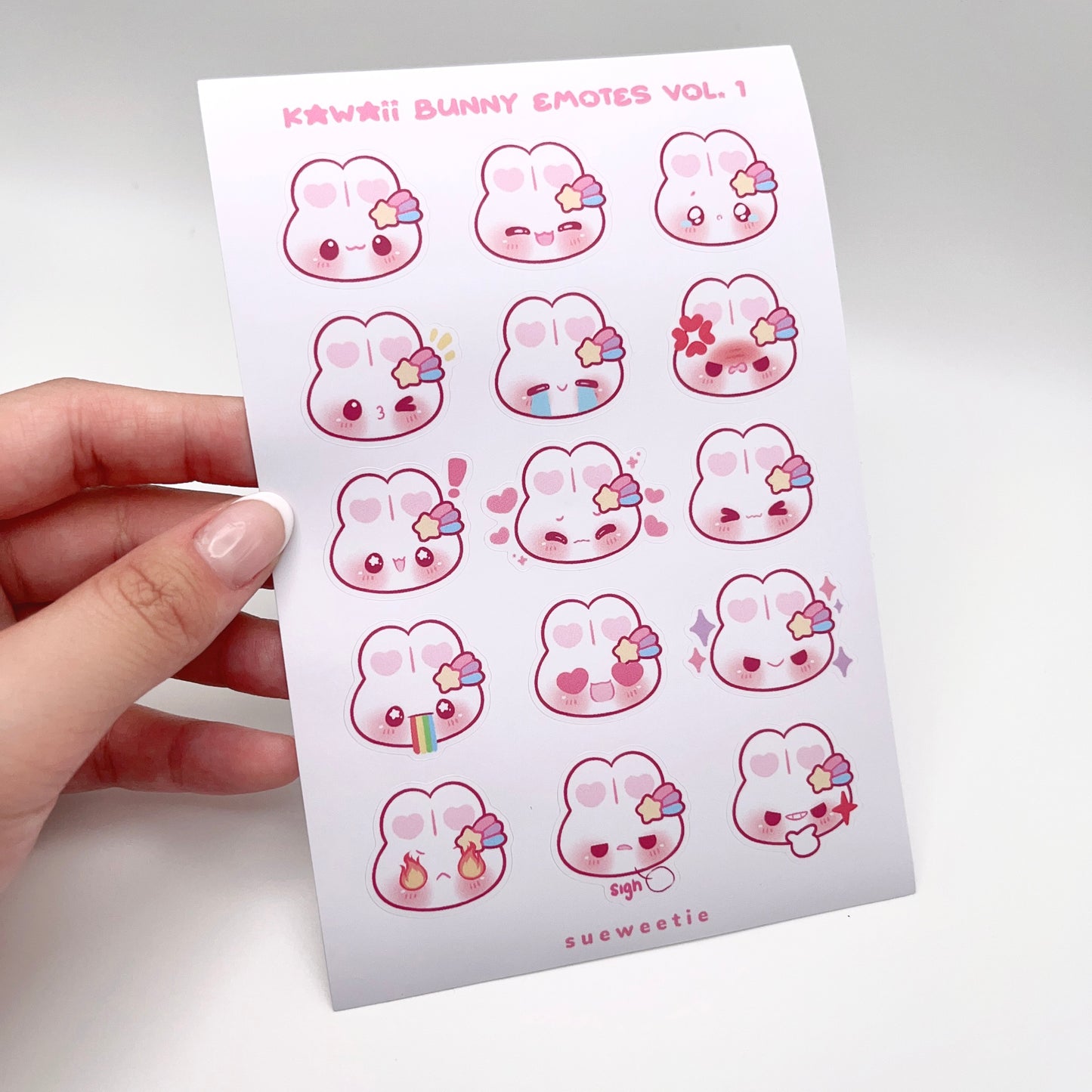 Kawaii Bunny Emotes Sticker Sheets
