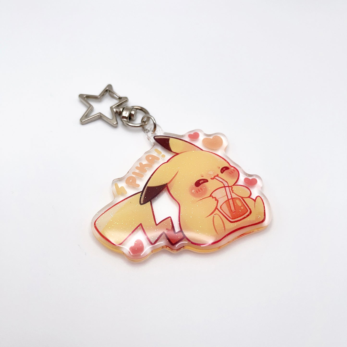 Pika Drinking Juice Glitter Keychain