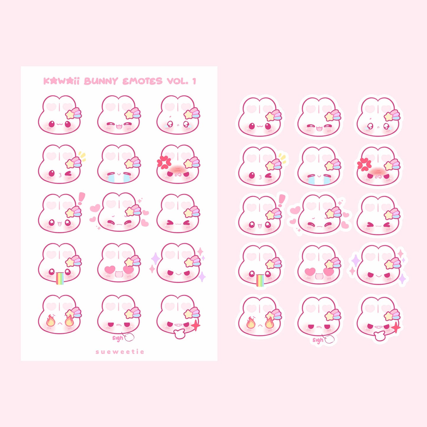 Kawaii Bunny Emotes Sticker Sheets
