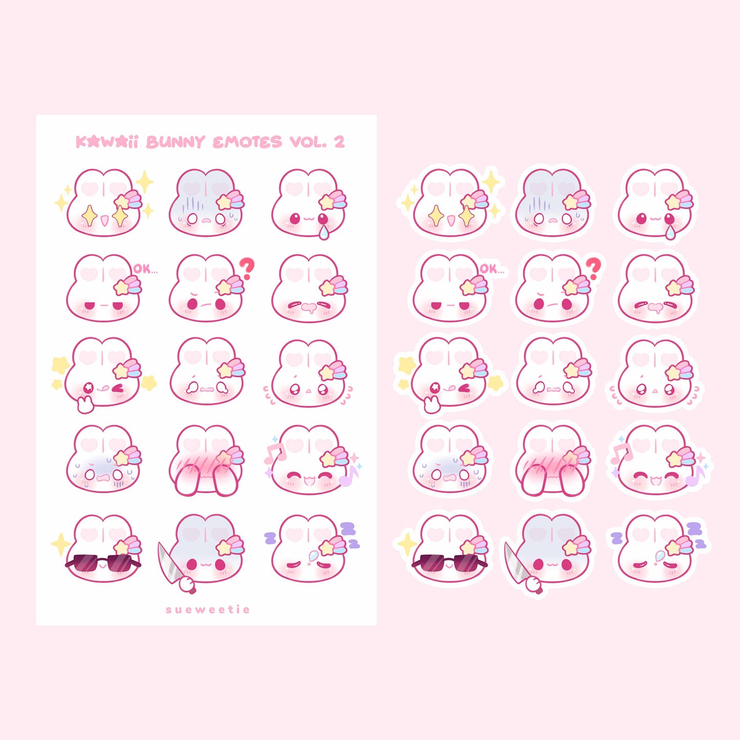 Kawaii Bunny Emotes Sticker Sheets