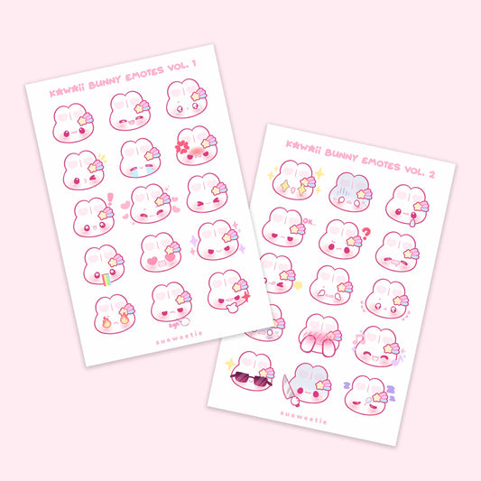 Kawaii Bunny Emotes Sticker Sheets