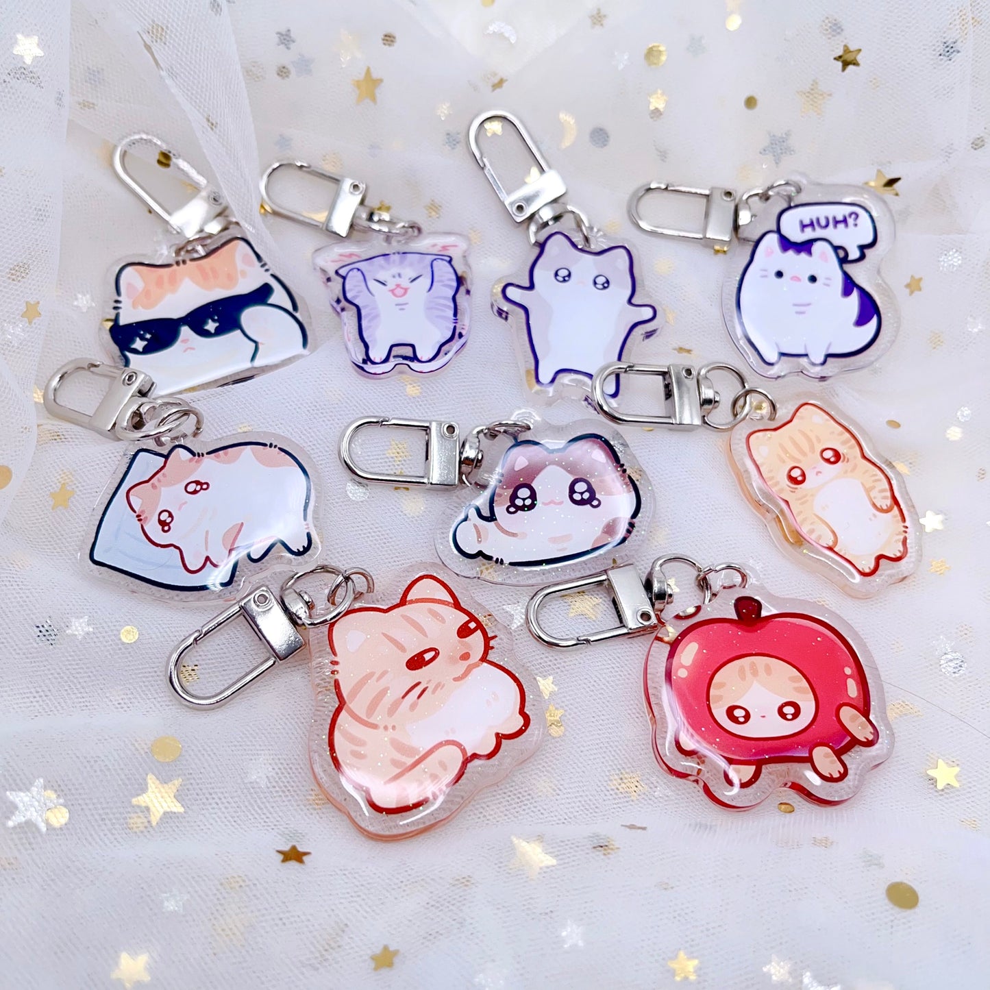 Tiktok Meme Cats Glitter Mini Keychains