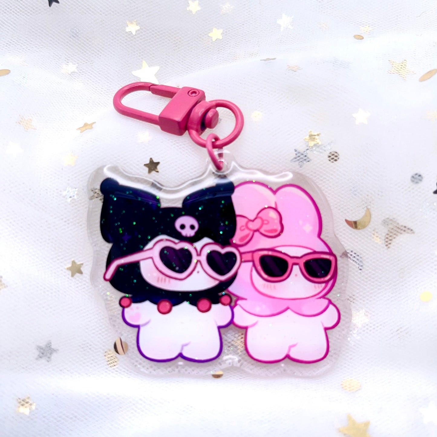 Kuromi Melody BFF Glitter Keychain