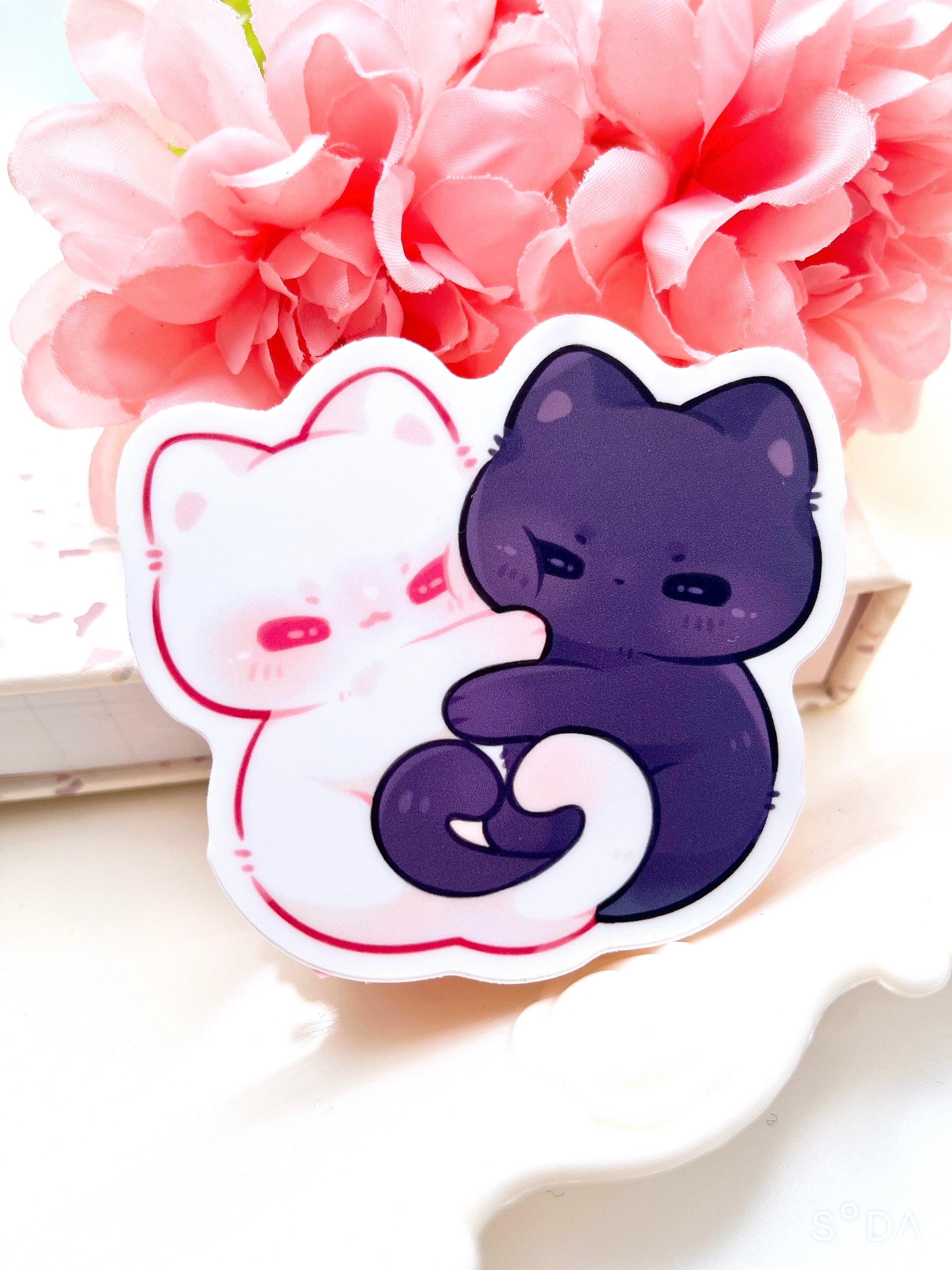 Hugging Cat Sticker Kitty Hugs Vinyl Sticker – Sueweetie Arts