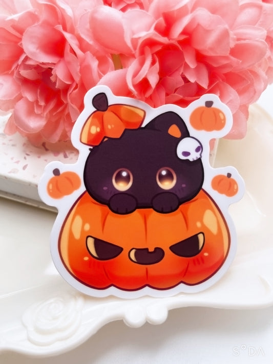 Pumpkin Black Cat Vinyl Sticker