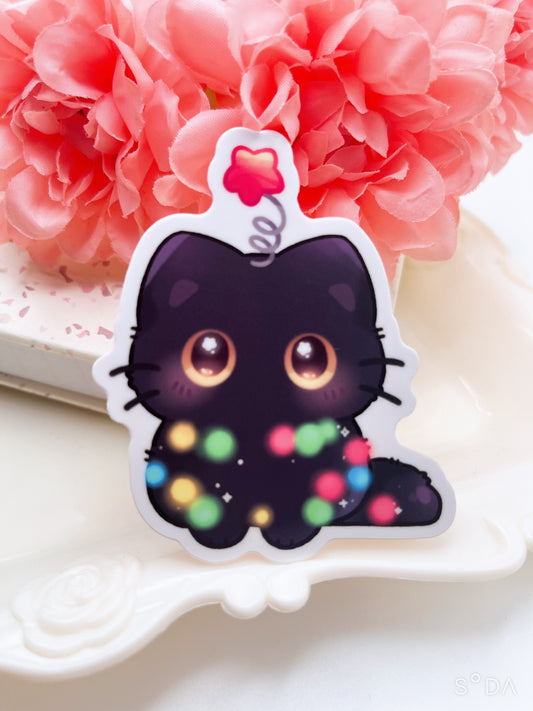 Christmas Black Cat Vinyl Sticker