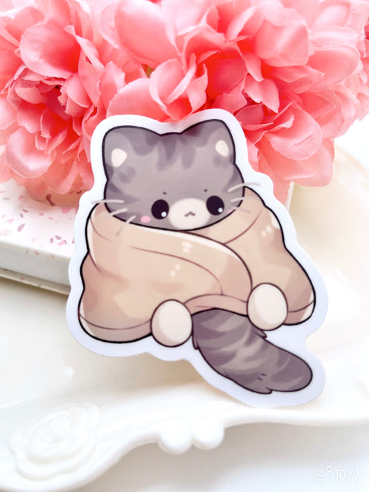 Cozy Snuggle Cat Vinyl Sticker