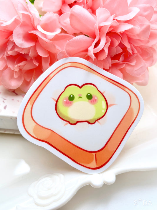 Frog on Bread Vinyl Sticker