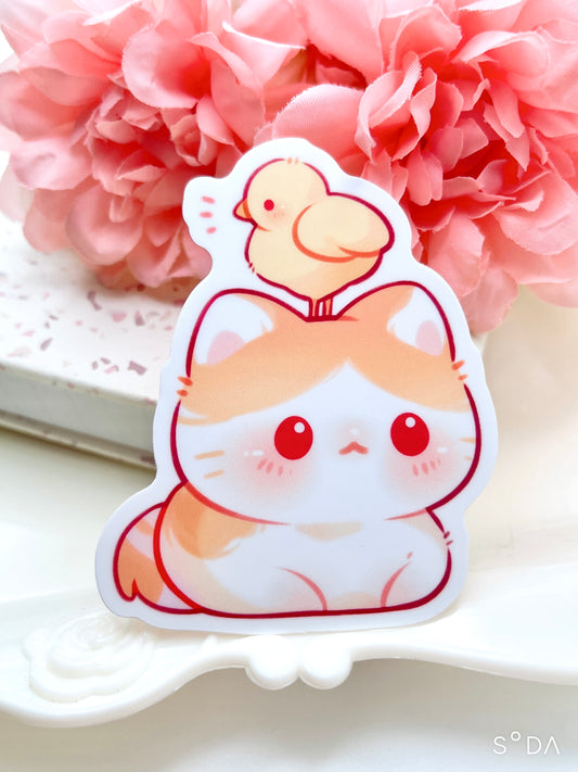 Cat & Chick Friends Vinyl Sticker