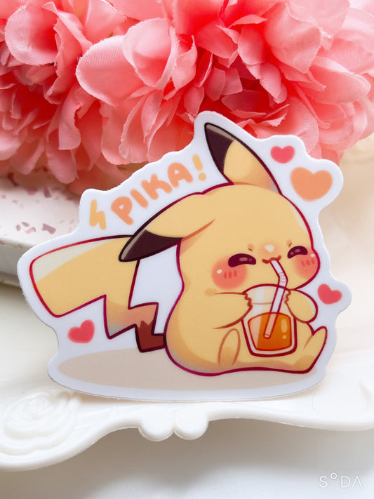 Pika Drinking Juice Vinyl Sticker