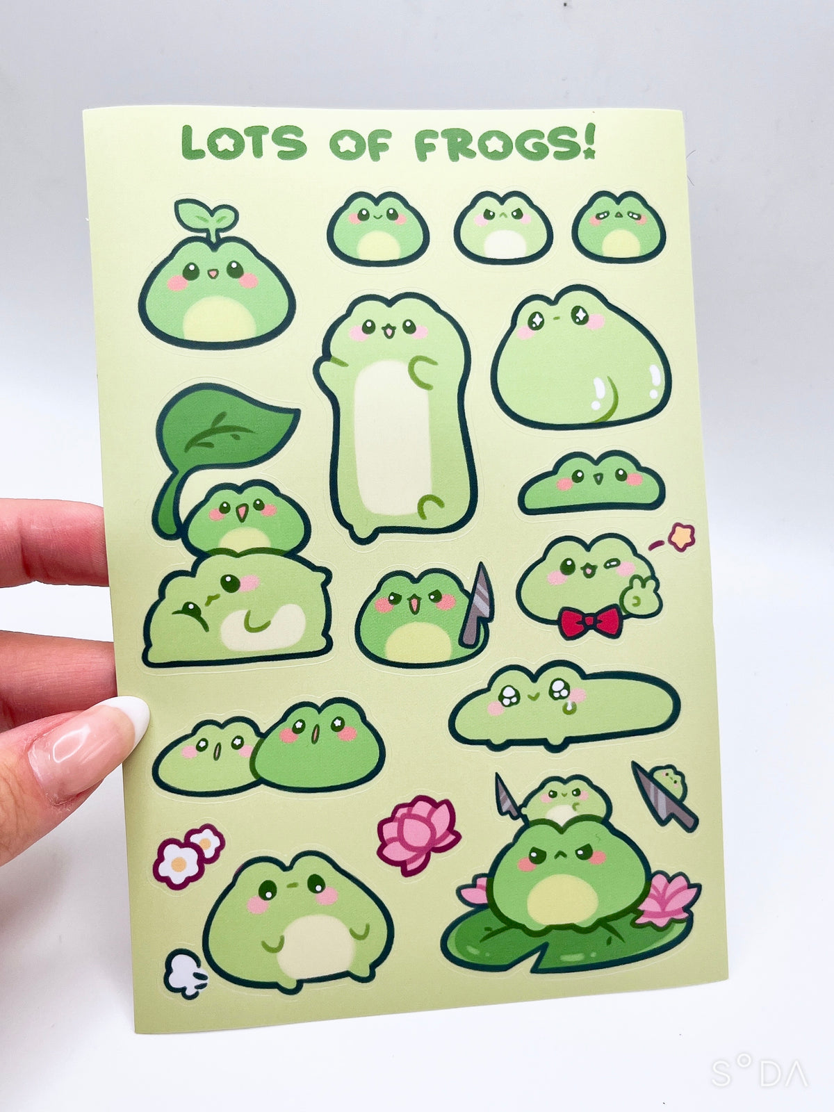 Yellow Frog Sticker Lots of Frogs! Sticker Sheet – Sueweetie Arts