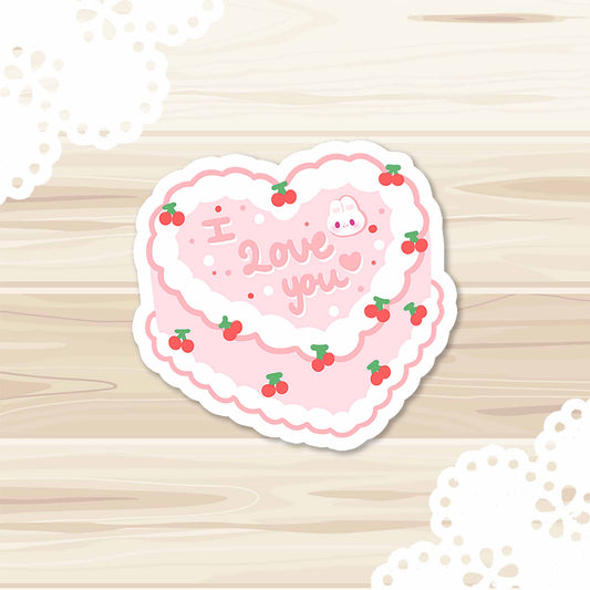 Holographic Pink Heart Cake Vinyl Sticker