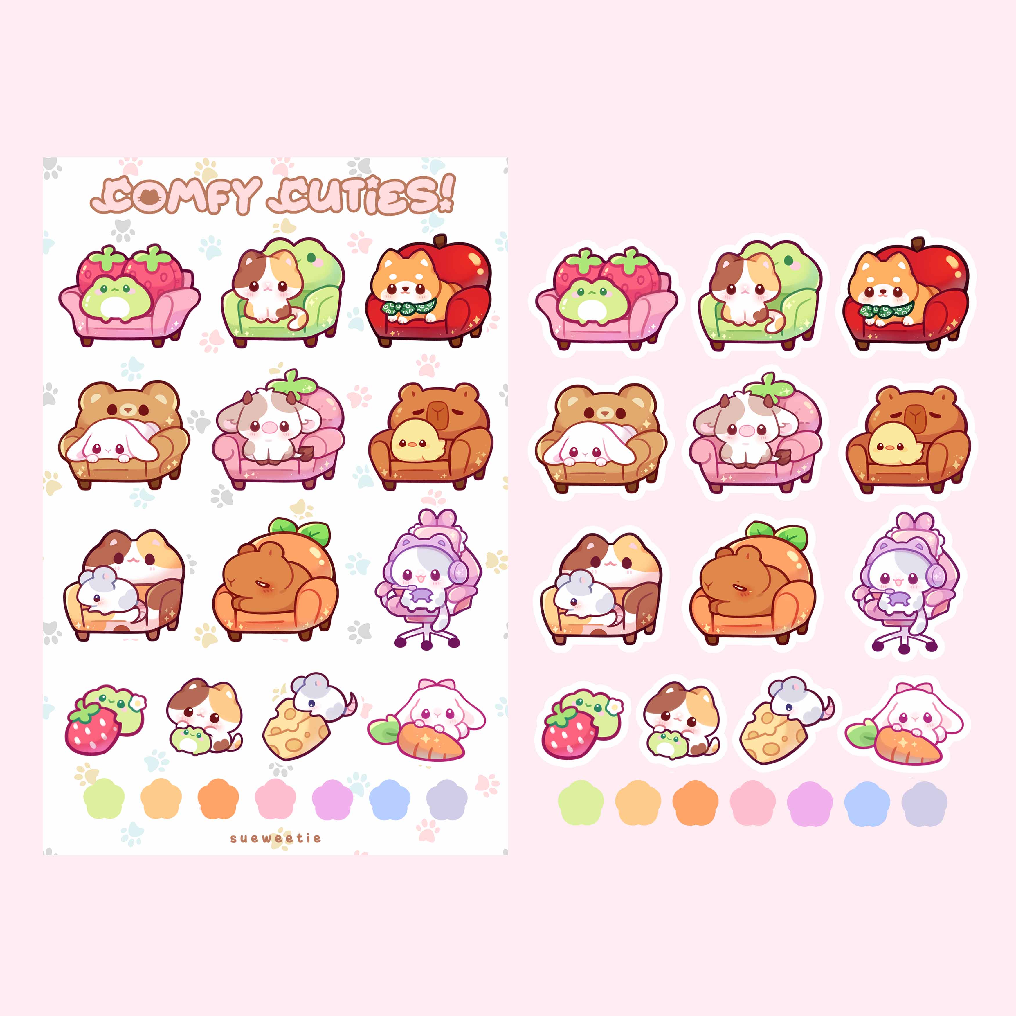 Comfy Cuties Sticker Sheet Sueweetie Arts comfy-cuties-sticker-sheet-sueweetie-arts
