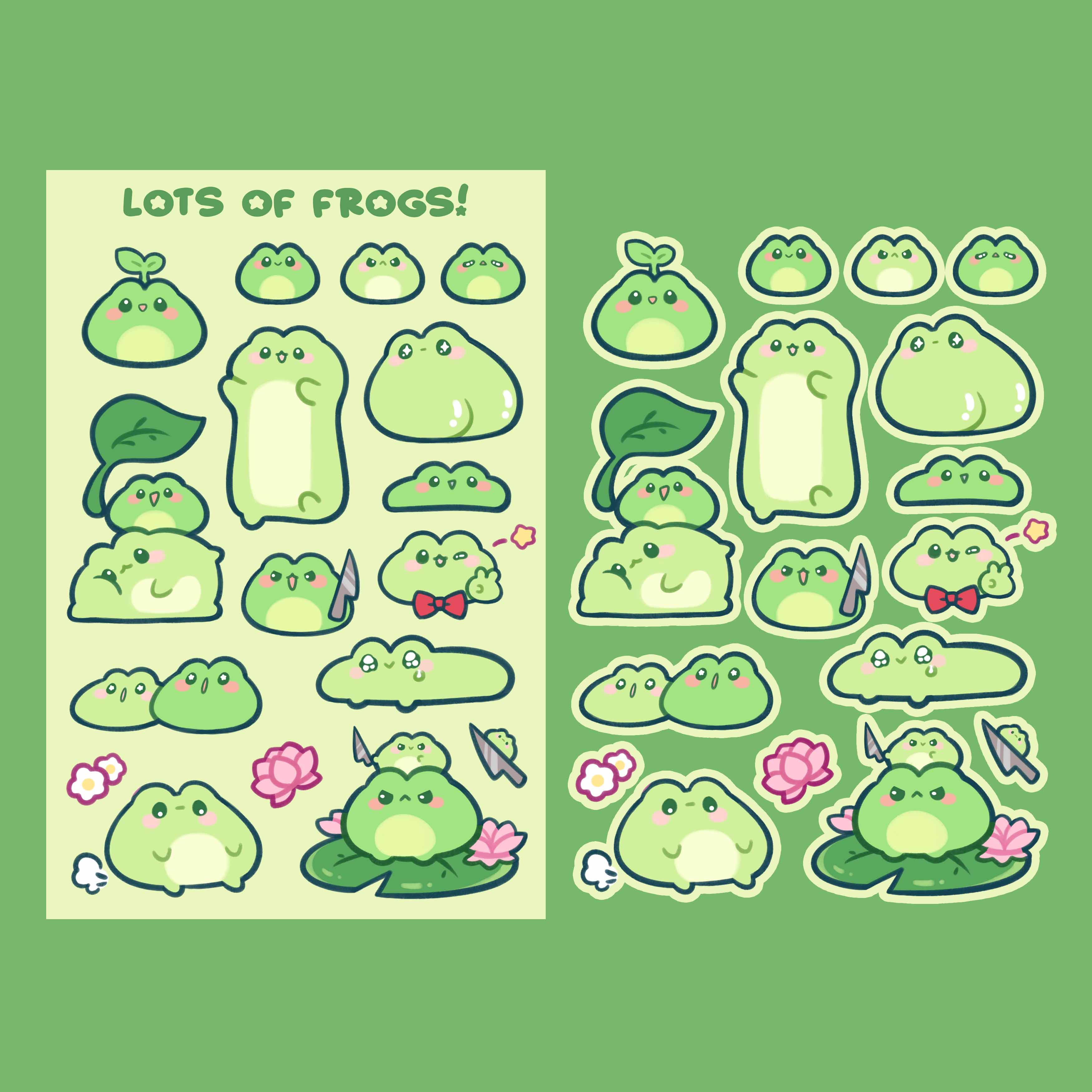 Yellow Frog Sticker Lots of Frogs! Sticker Sheet – Sueweetie Arts